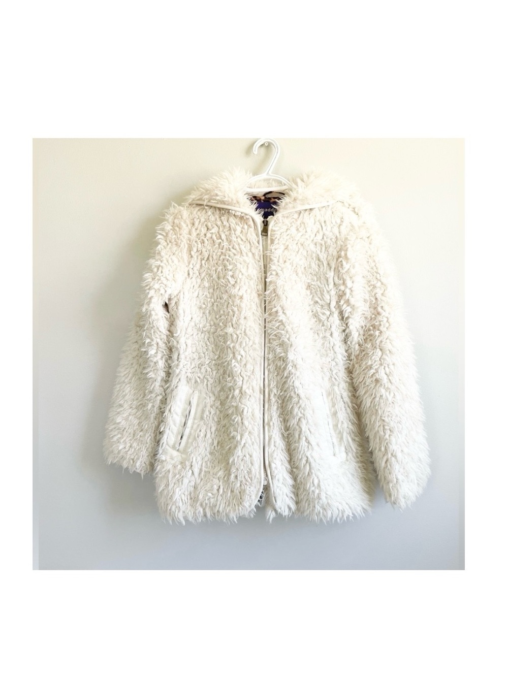 MADDEN GIRL CREAM FAUR FUR TEDDY JACKET HOOD ZIPPER POCKETS LEOPARD LINING